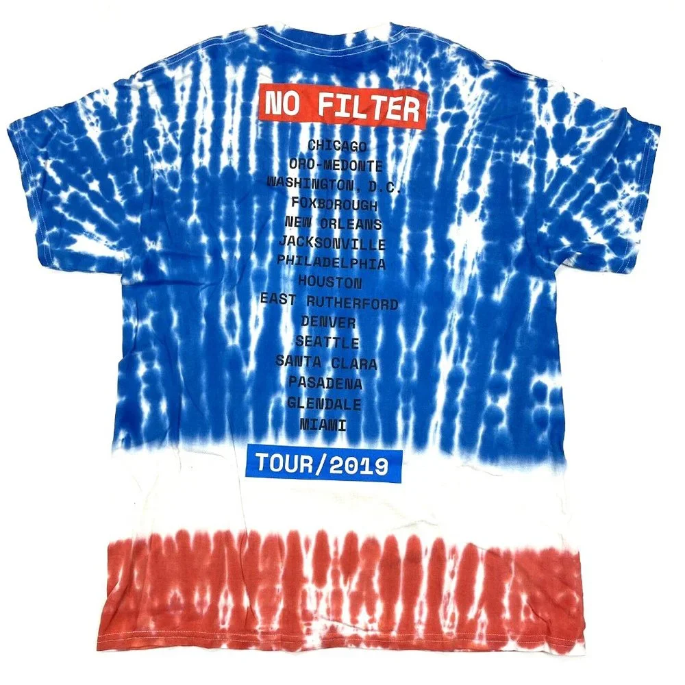 The Rolling Stones 2019 No Filter Tour Itinerary Tee -Tie Dye Blue & Red - L - Picture 4 of 7